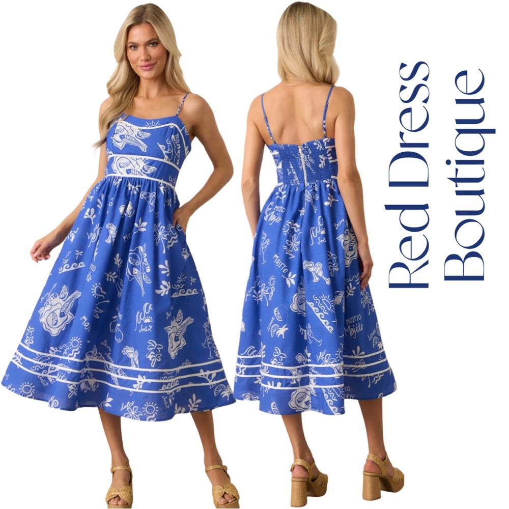 Red Dress Boutique Royal Blue Mojito Linen Midi Dress Sz S NWT